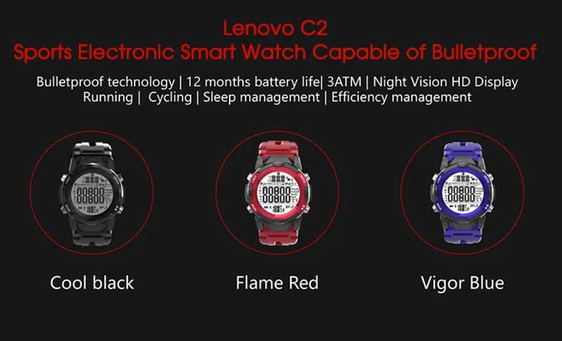 Lenovo C2 Smartwatch – Outdoor-smartwatch met FSTN-display