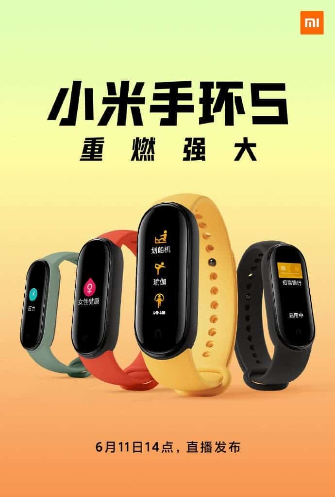 Xiaomi Mi Band 5 – Afbeelding toont bandjes en ontwerp in verschillende kleuren