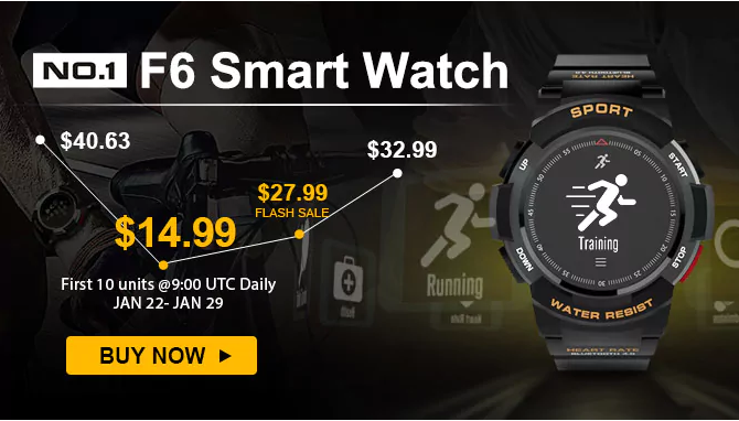 No.1 F6 Smartwatch FLASH SALE $ 27,99, eerste 10 eenheden slechts $ 14,99